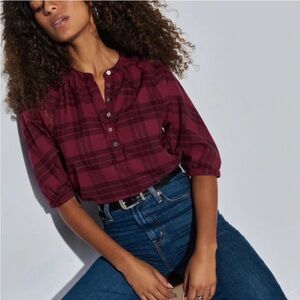 Nation LTD Burgundy Plaid Blouse NWOT
